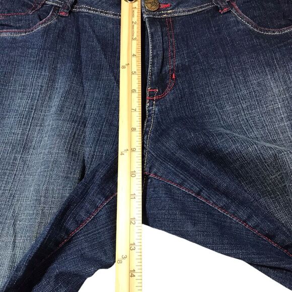 Southpole Jeans Size 18 Mid Rise Medium Wash Embroidered Pockets Red Stitching - Picture 10 of 13